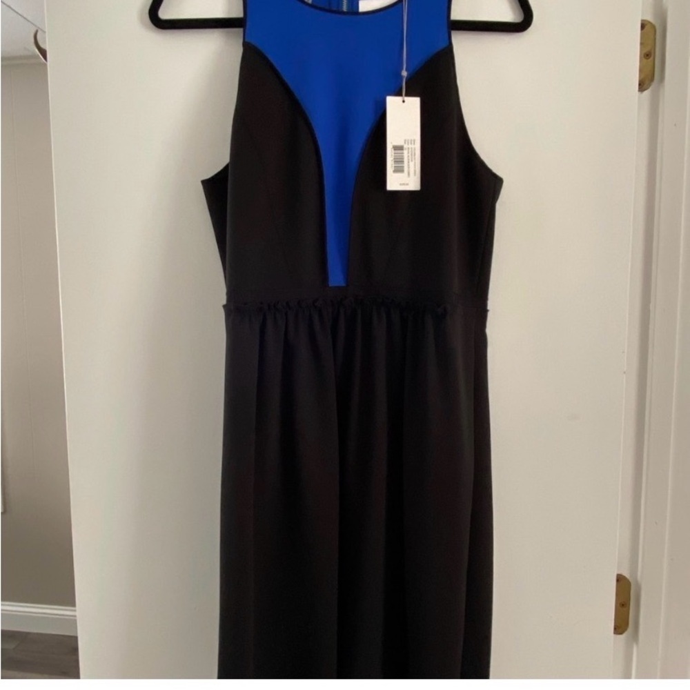 REBECCA TAYLOR Black and Blue Colorblock Fit and Flare Mini Dress - Picture 6 of 8